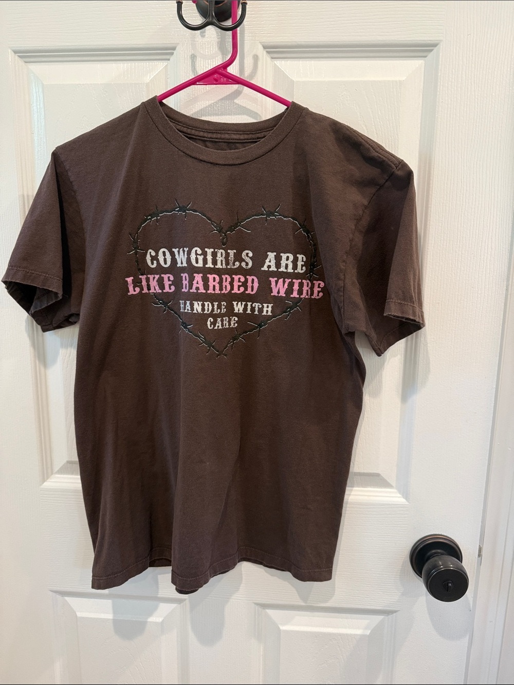 Cowgirls Are Like Barbed Wire Short Sleeve Tee - Brown